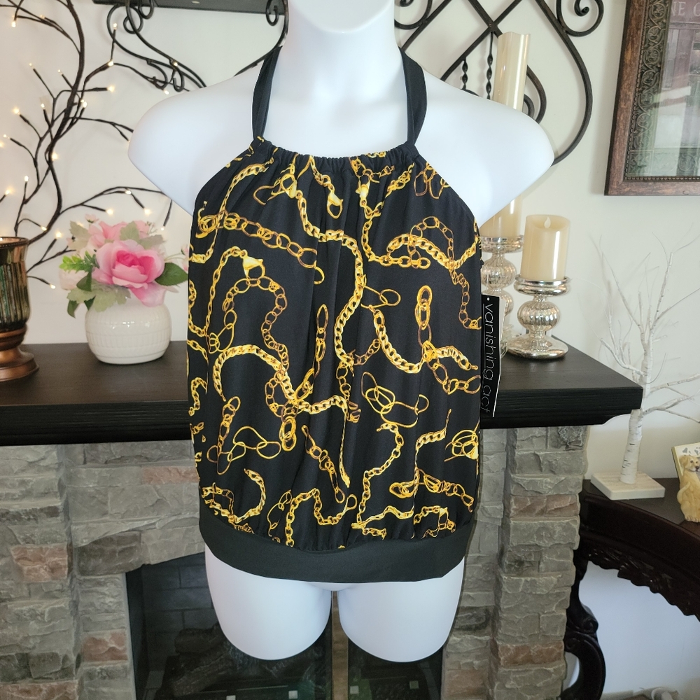 Vanishing Act Magic Brands Black Gold Swim Top
